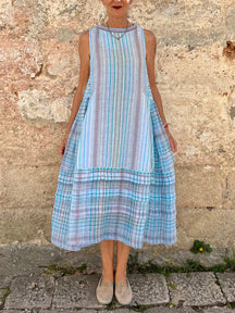Vestido Mare - De Linho | Longo Listrado Elegante sem Mangas (Queridinho da famosas!)