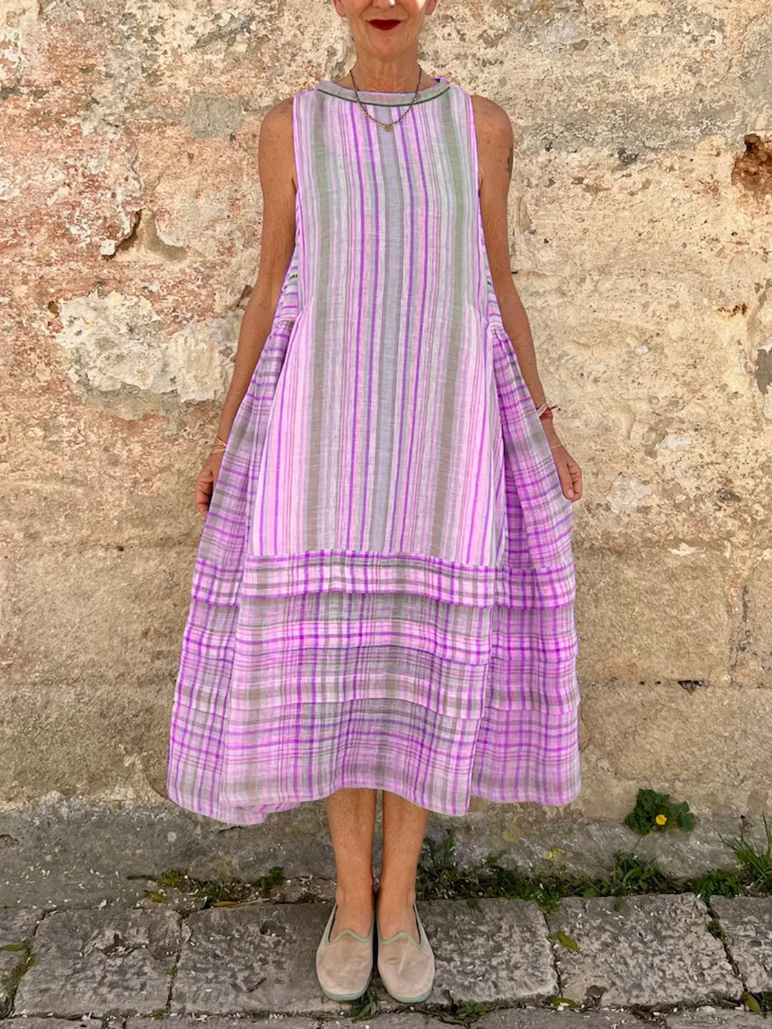 Vestido Mare - De Linho | Longo Listrado Elegante sem Mangas (Queridinho da famosas!)
