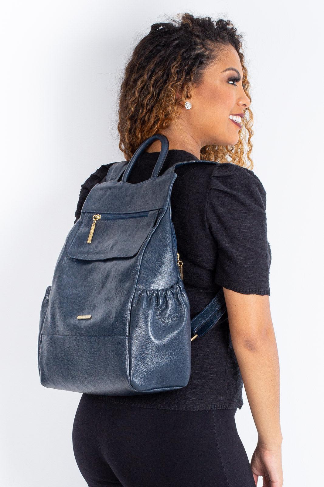 Mochila antifurto de couro liso Suelen