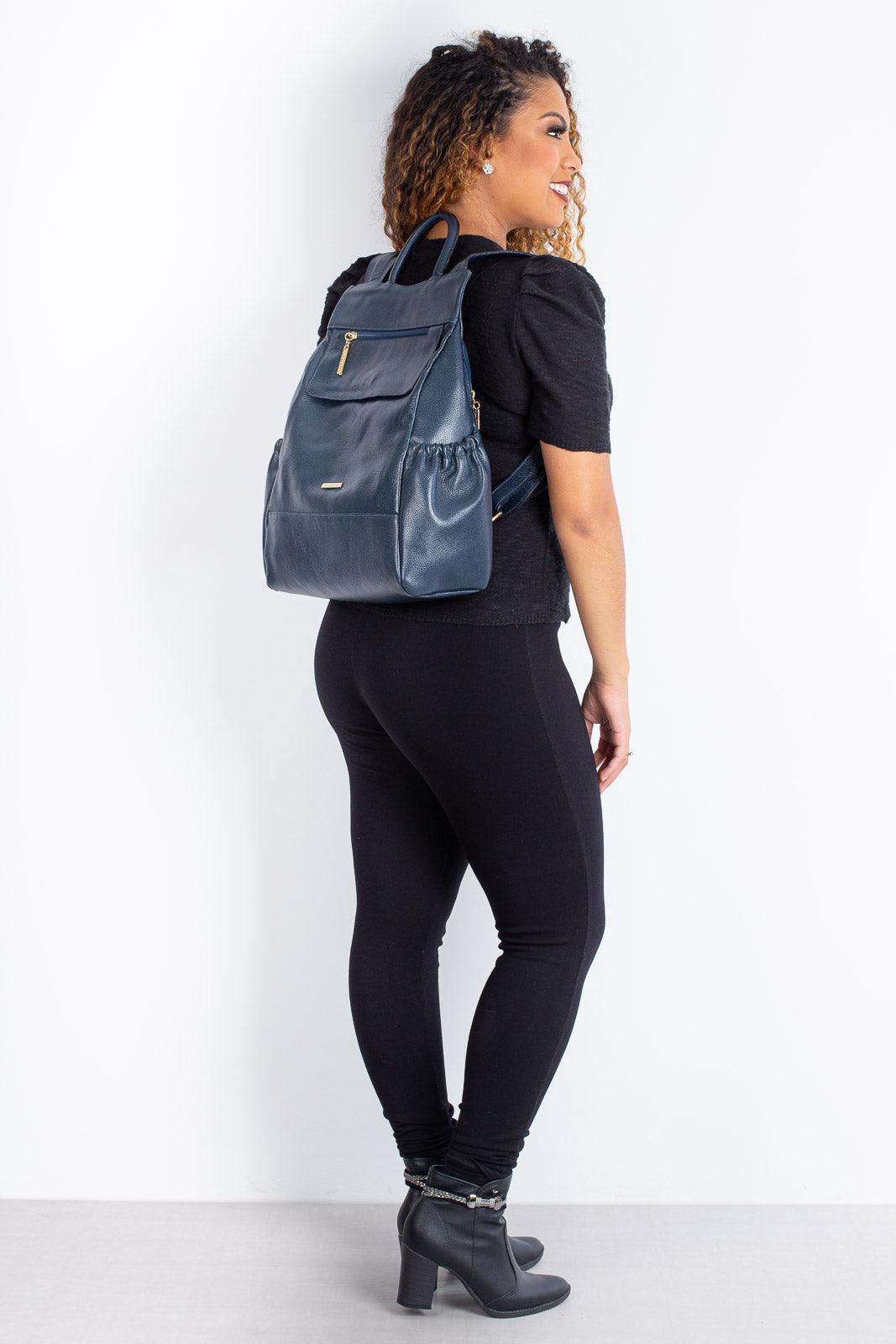 Mochila antifurto de couro liso Suelen