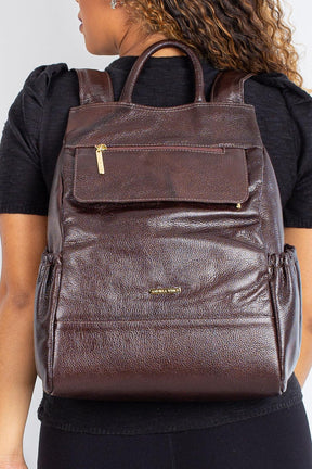 Mochila antifurto de couro liso Suelen