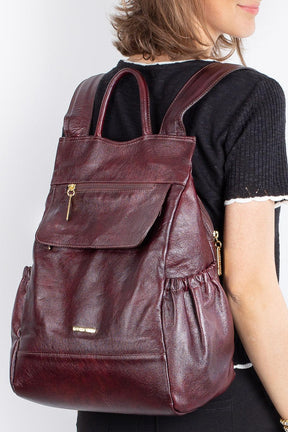 Mochila antifurto de couro liso Suelen