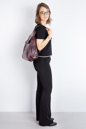 Mochila antifurto de couro liso Suelen