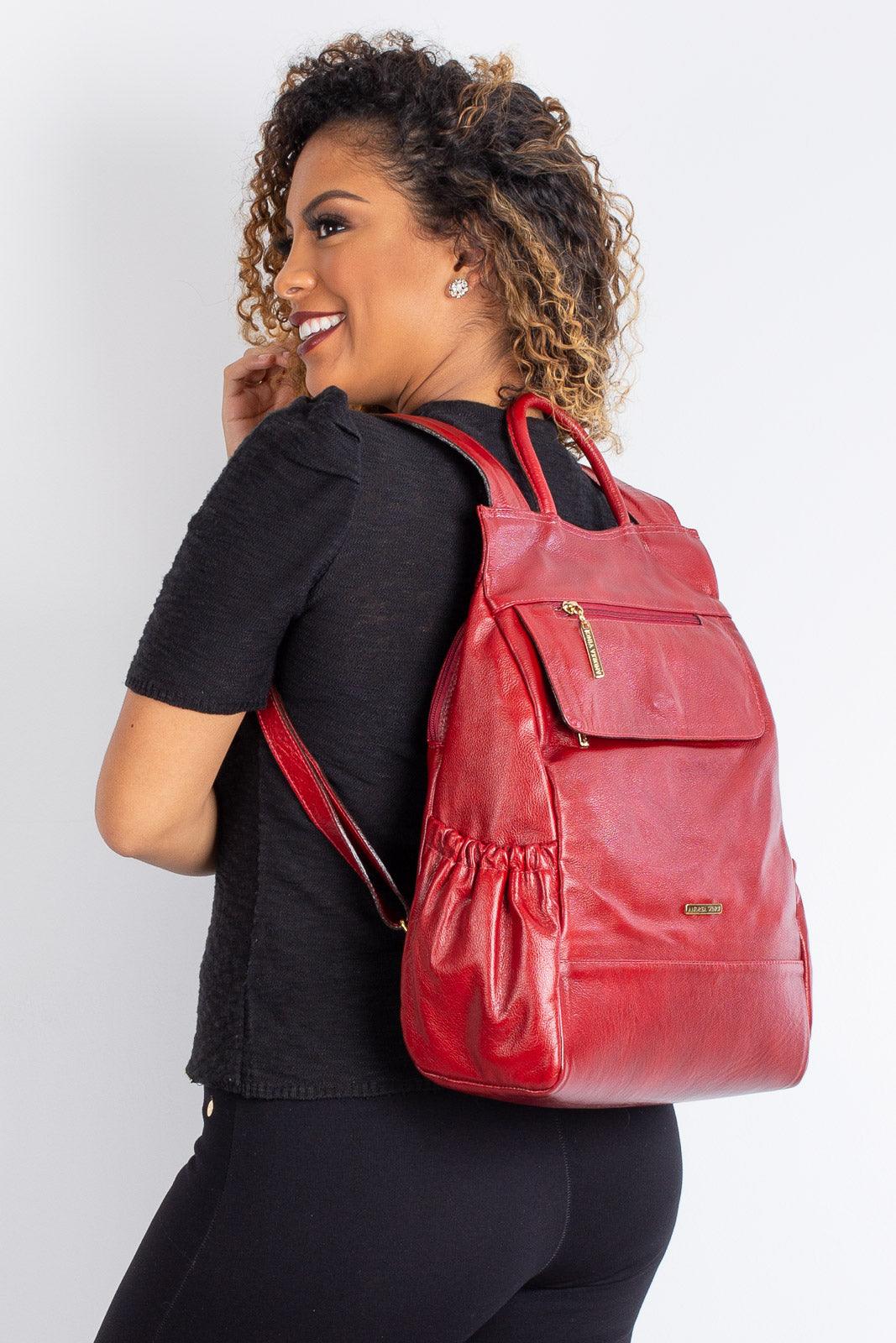 Mochila antifurto de couro liso Suelen