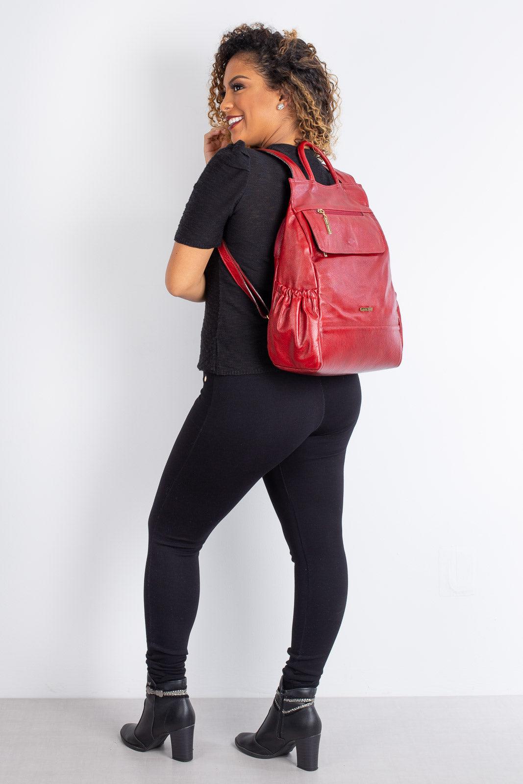 Mochila antifurto de couro liso Suelen