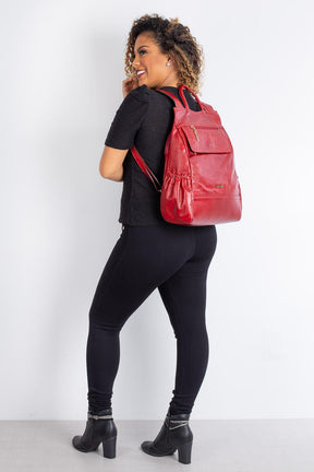 Mochila antifurto de couro liso Suelen