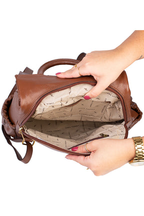 Mochila antifurto de couro liso Suelen