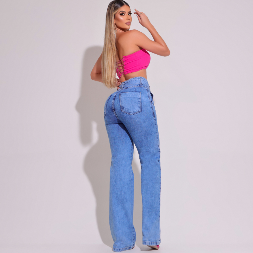 Calça Jeans Modeladora Wide Leg c/ Elastano Lara Clarinha  - RX003092
