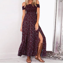Vestido Longo Estampado Busto e manga Lastex fenda dupla