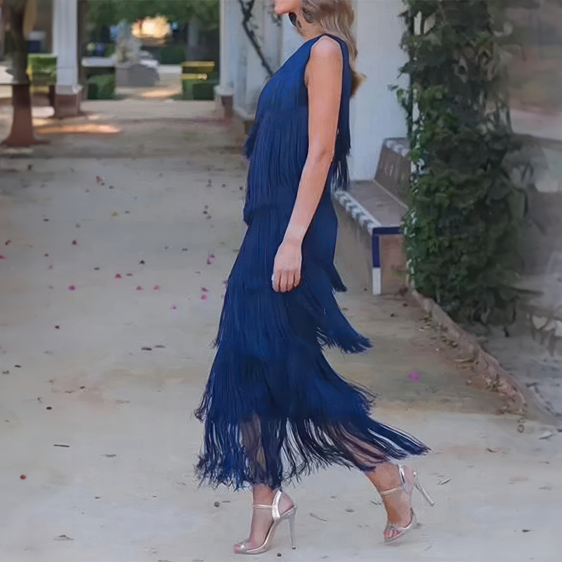 Vestido Elegante com Franjas Zoeyshe - Roses Jolie