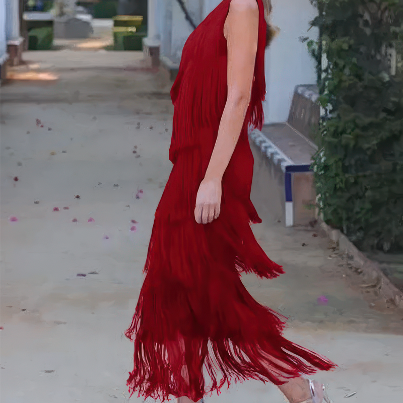 Vestido Elegante com Franjas Zoeyshe - Roses Jolie