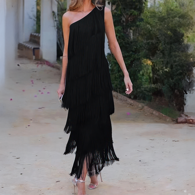 Vestido Elegante com Franjas Zoeyshe - Roses Jolie