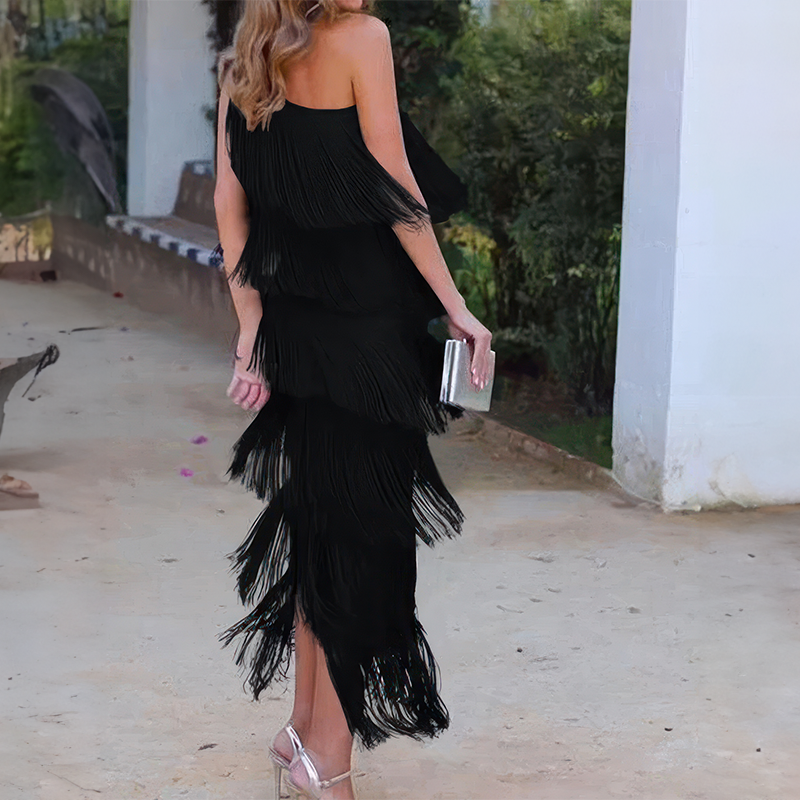Vestido Elegante com Franjas Zoeyshe - Roses Jolie