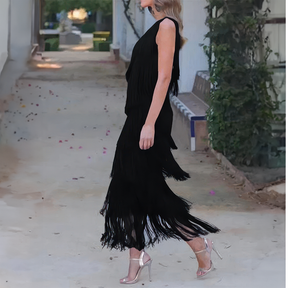 Vestido Elegante com Franjas Zoeyshe - Roses Jolie