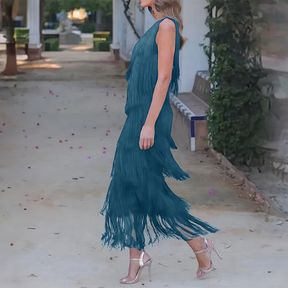 Vestido Elegante com Franjas Zoeyshe - Roses Jolie