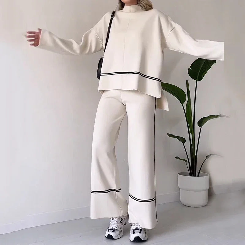 Conjunto de lã macio Calça e Blusa manga longa de gola alta Noruega