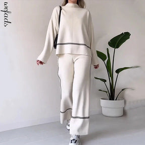 Conjunto de lã macio Calça e Blusa manga longa de gola alta Noruega
