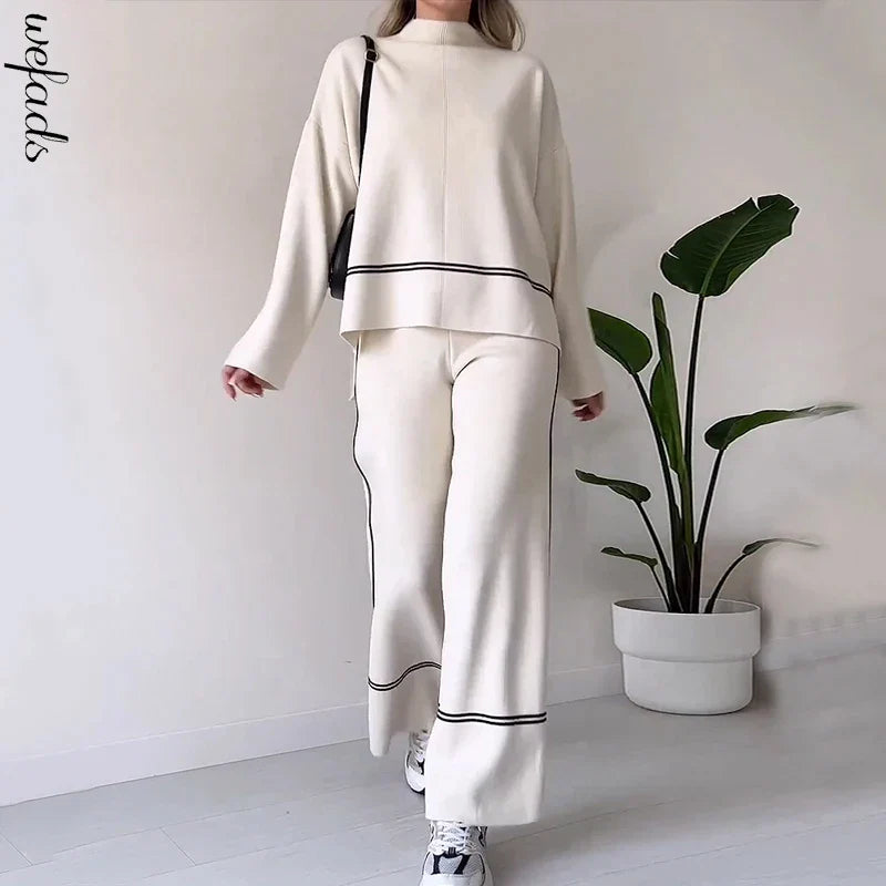Conjunto de lã macio Calça e Blusa manga longa de gola alta Noruega