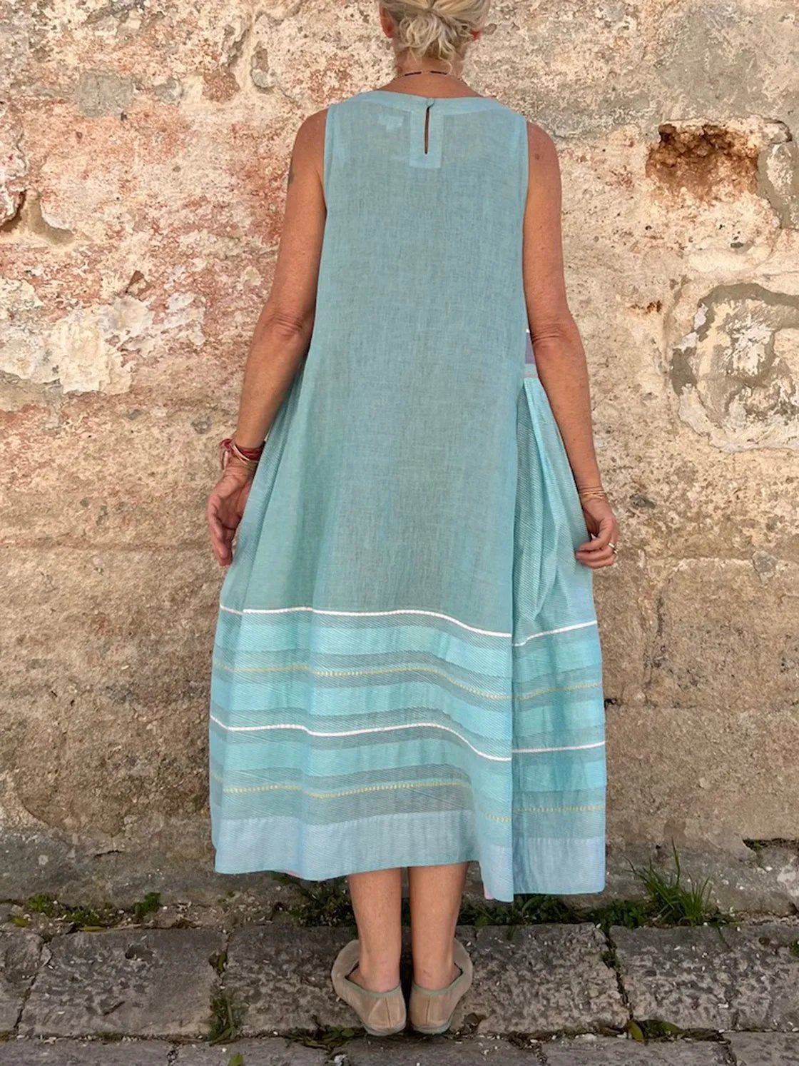 Vestido Mare - De Linho | Longo Listrado Elegante sem Mangas (Queridinho da famosas!)