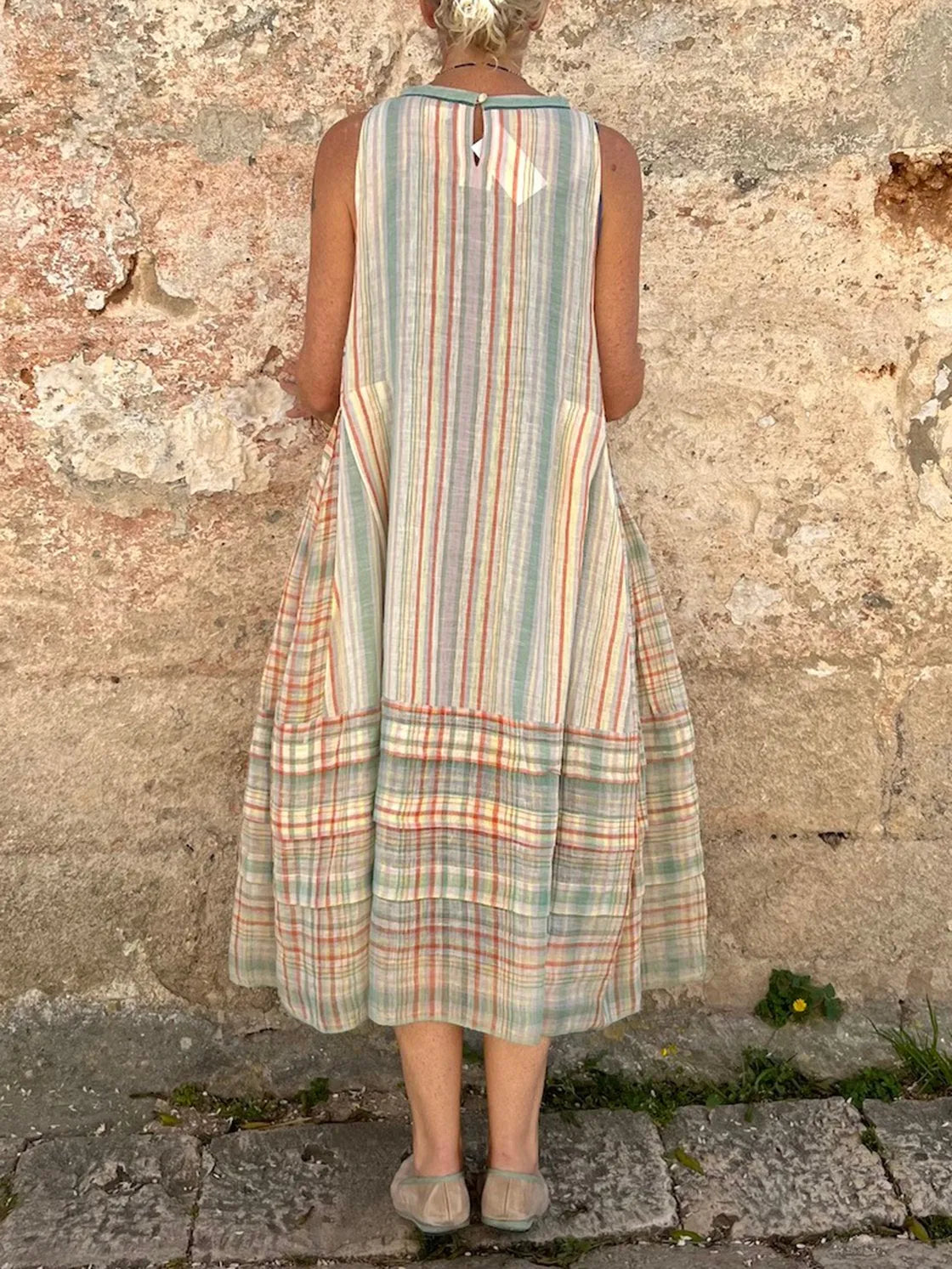 Vestido Mare - De Linho | Longo Listrado Elegante sem Mangas (Queridinho da famosas!)