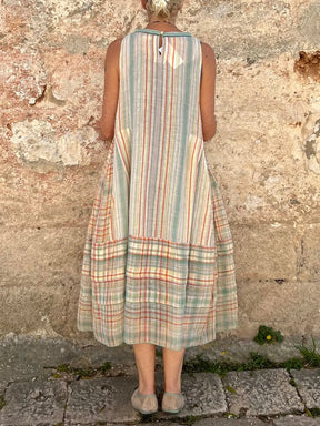 Vestido Mare - De Linho | Longo Listrado Elegante sem Mangas (Queridinho da famosas!)