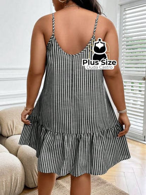 Vestido Listras Cores Soltinho Babado Plus Size