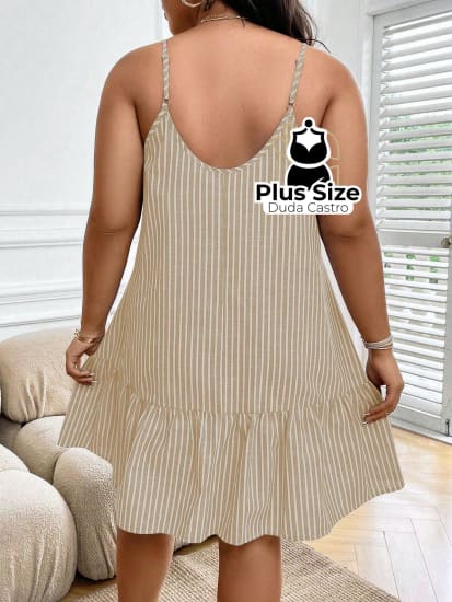 Vestido Listras Cores Soltinho Babado Plus Size