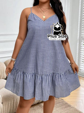 Vestido Listras Cores Soltinho Babado Plus Size