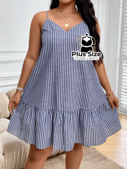 Vestido Listras Cores Soltinho Babado Plus Size
