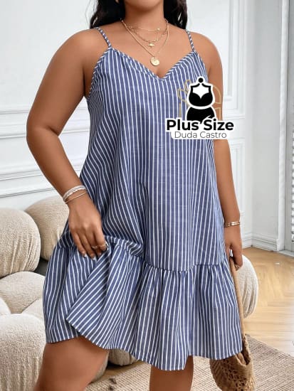 Vestido Listras Cores Soltinho Babado Plus Size