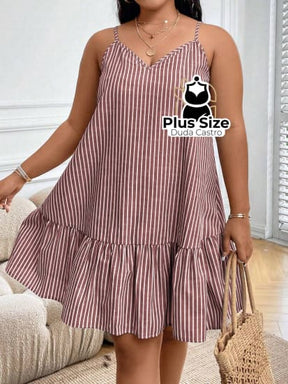 Vestido Listras Cores Soltinho Babado Plus Size