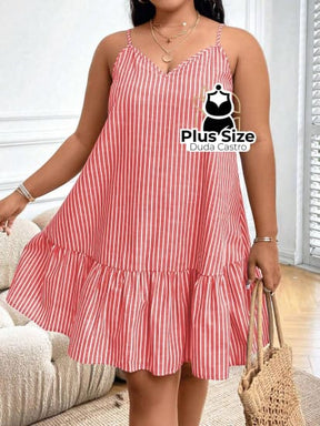 Vestido Listras Cores Soltinho Babado Plus Size