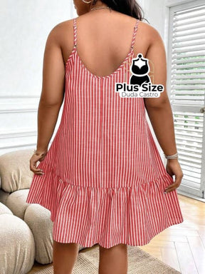 Vestido Listras Cores Soltinho Babado Plus Size