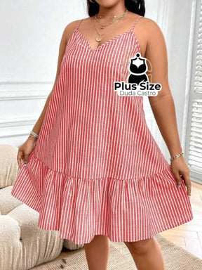 Vestido Listras Cores Soltinho Babado Plus Size