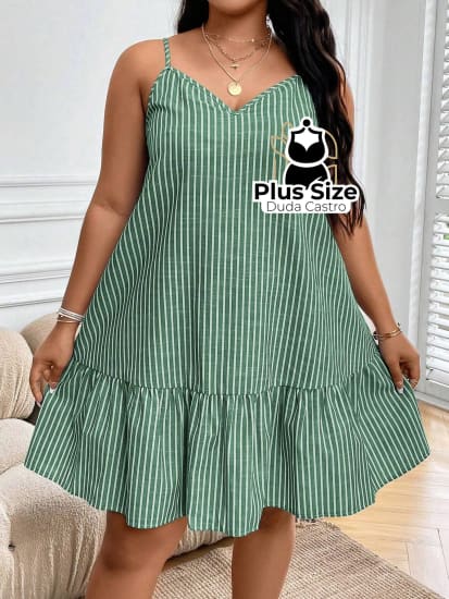 Vestido Listras Cores Soltinho Babado Plus Size