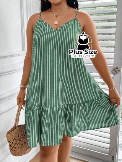 Vestido Listras Cores Soltinho Babado Plus Size