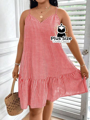 Vestido Listras Cores Soltinho Babado Plus Size