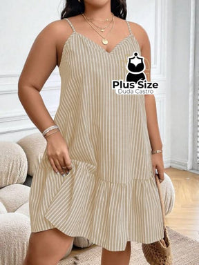Vestido Listras Cores Soltinho Babado Plus Size