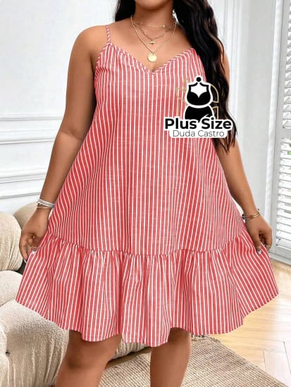 Vestido Listras Cores Soltinho Babado Plus Size