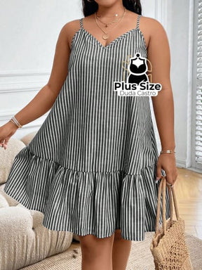 Vestido Listras Cores Soltinho Babado Plus Size