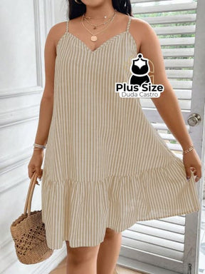 Vestido Listras Cores Soltinho Babado Plus Size