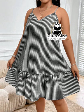 Vestido Listras Cores Soltinho Babado Plus Size