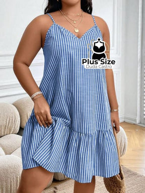 Vestido Listras Cores Soltinho Babado Plus Size