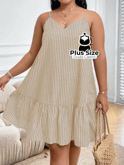 Vestido Listras Cores Soltinho Babado Plus Size