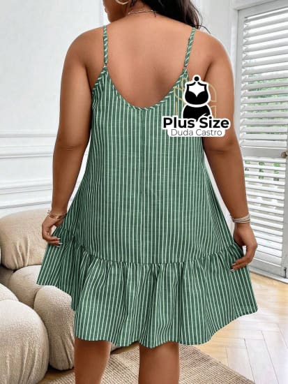 Vestido Listras Cores Soltinho Babado Plus Size