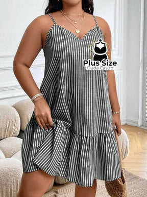 Vestido Listras Cores Soltinho Babado Plus Size