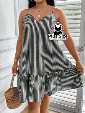 Vestido Listras Cores Soltinho Babado Plus Size