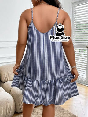 Vestido Listras Cores Soltinho Babado Plus Size