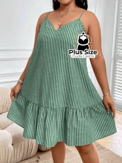 Vestido Listras Cores Soltinho Babado Plus Size