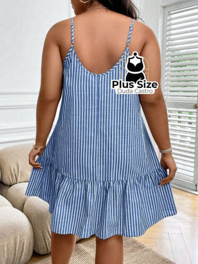 Vestido Listras Cores Soltinho Babado Plus Size